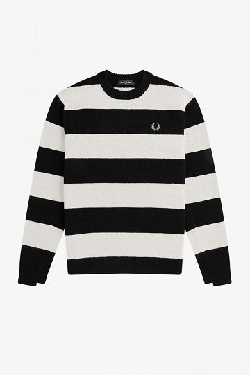 Pánské Knitwear Fred Perry Bold Stripe Alpaca Blend Jumper Bílé Černé | CZ 1769GSOL